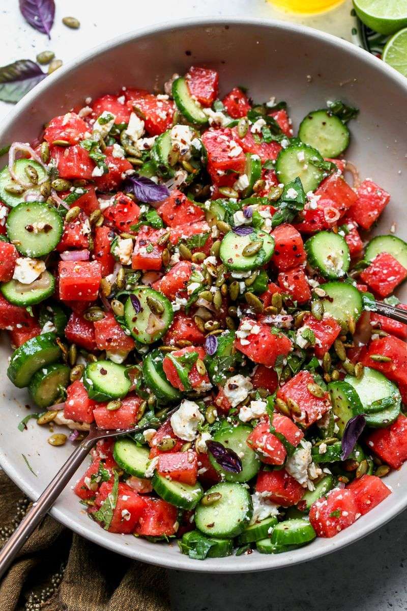 Watermelon and Cucumber Salad with Chilli Lime Dressing