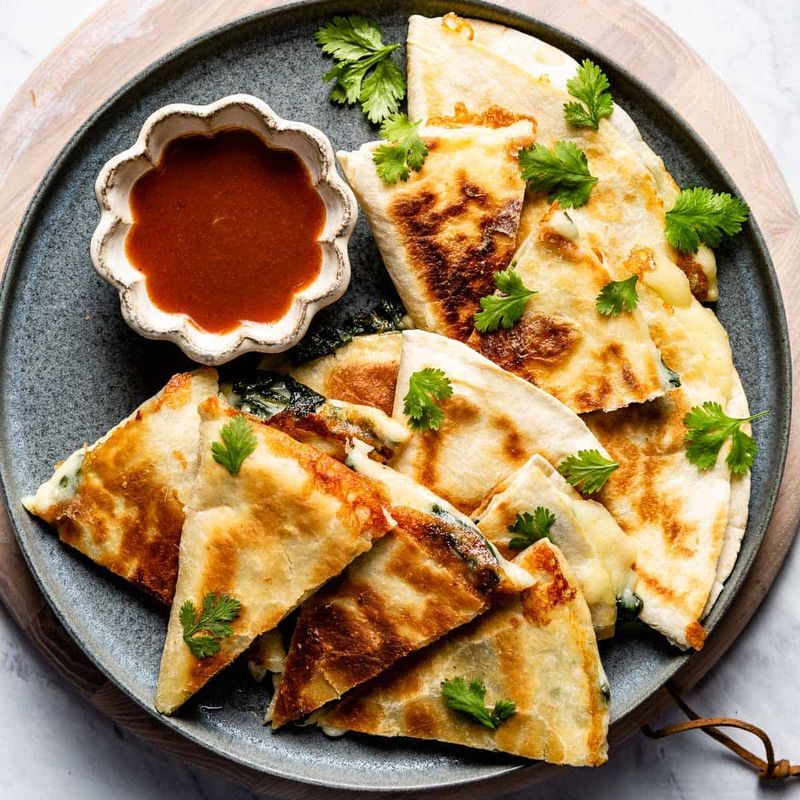 Spinach Quesadillas with Pepper Jack Cheese
