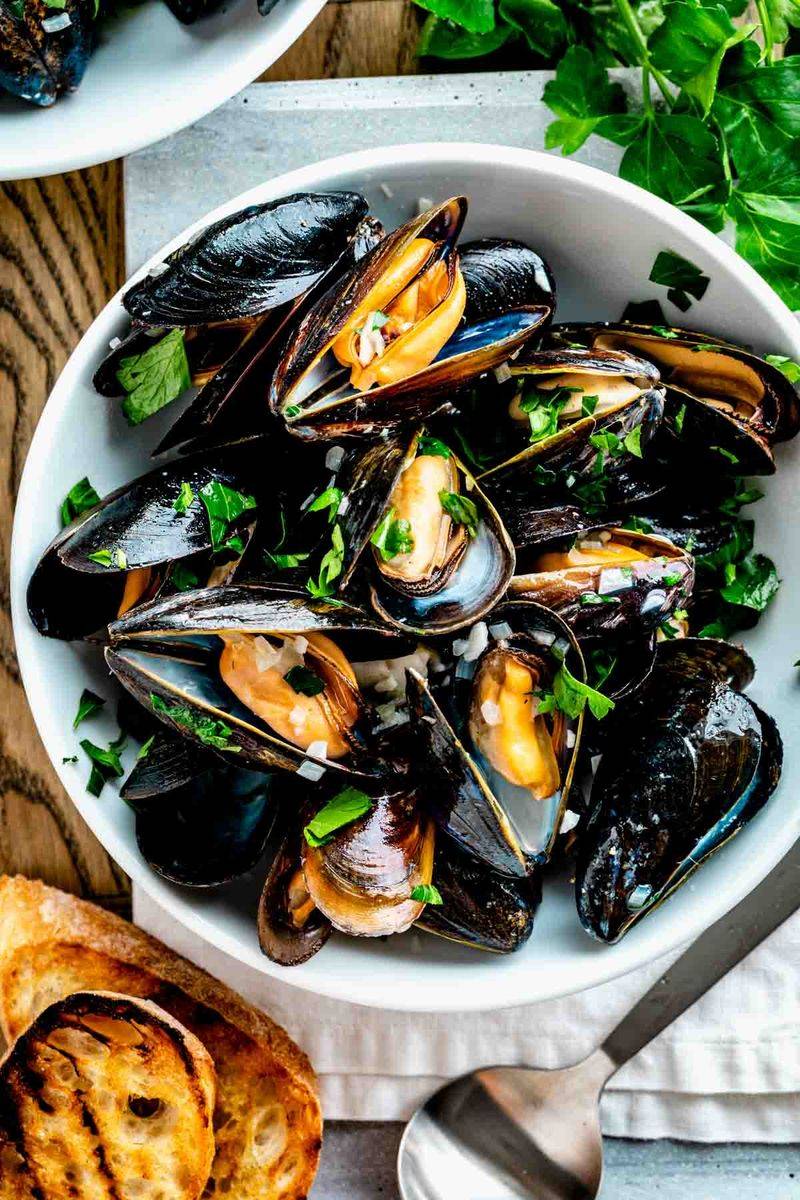 Clams and Mussels Steamed Over Salt Water