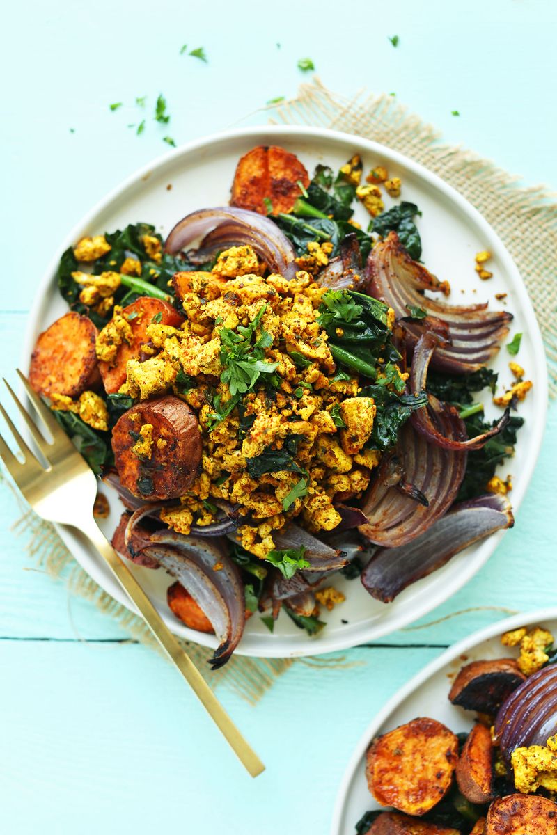 Turmeric Scrambled Eggs With Sauteed Kale