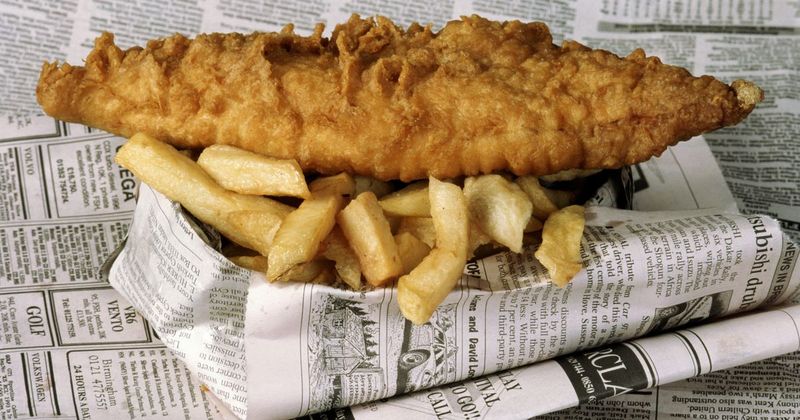 Fish and Chips Wrapped in Newspaper