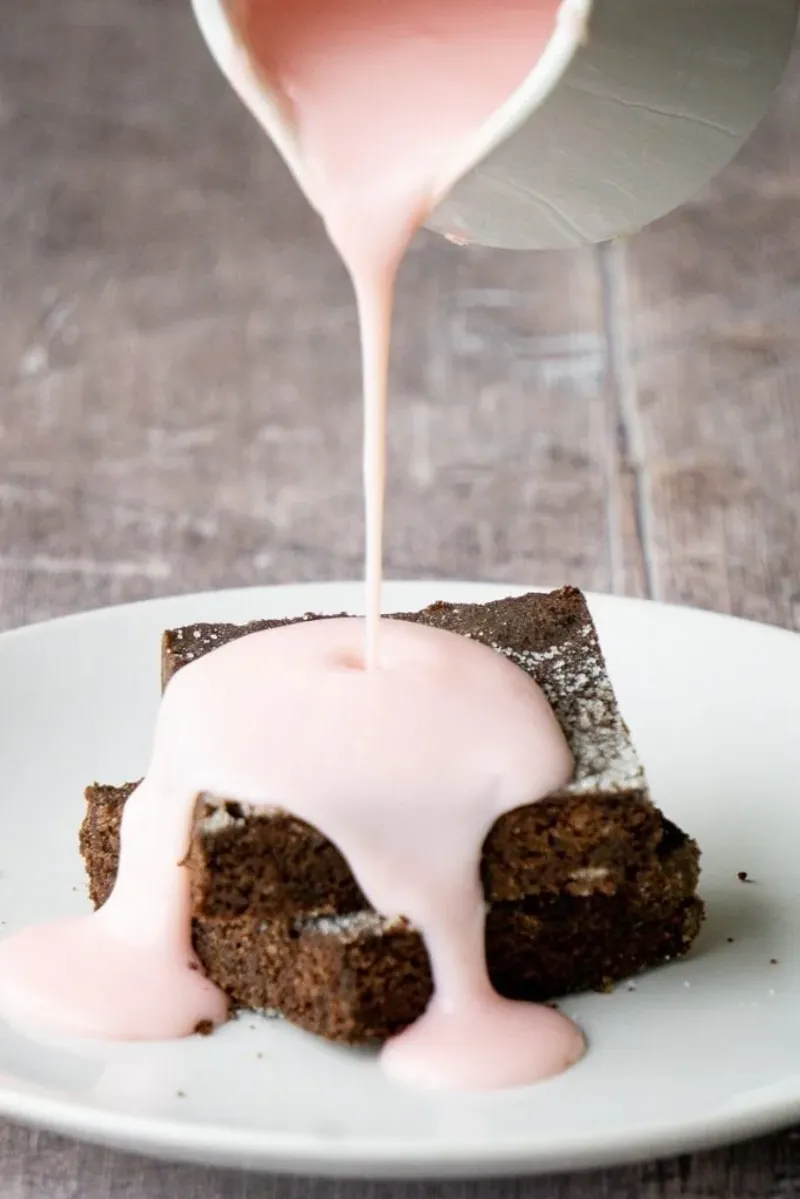 Chocolate Sponge with Pink Custard