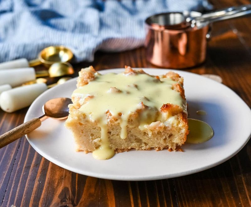 Bread Pudding Style Cake With Bourbon-Free Vanilla Sauce