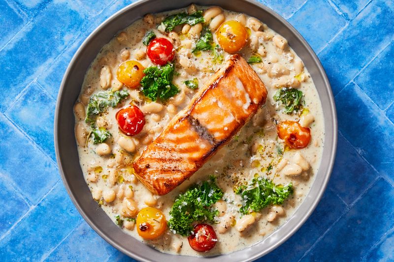 Mediterranean Salmon with White Beans