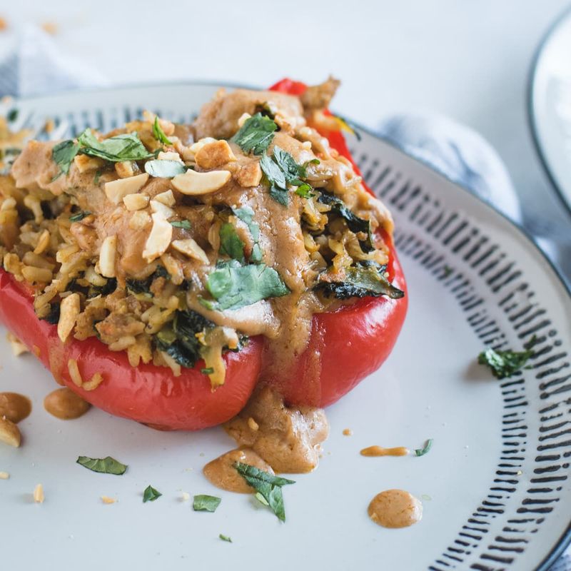 Thai Peanut Chicken Stuffed Peppers