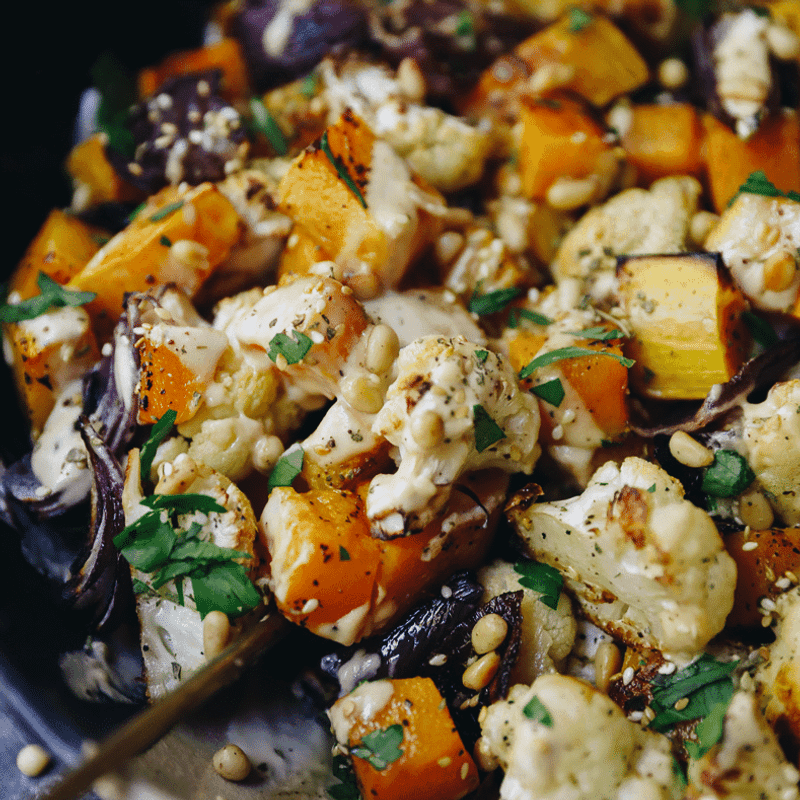 Roast Veggies With A Hummus Glaze