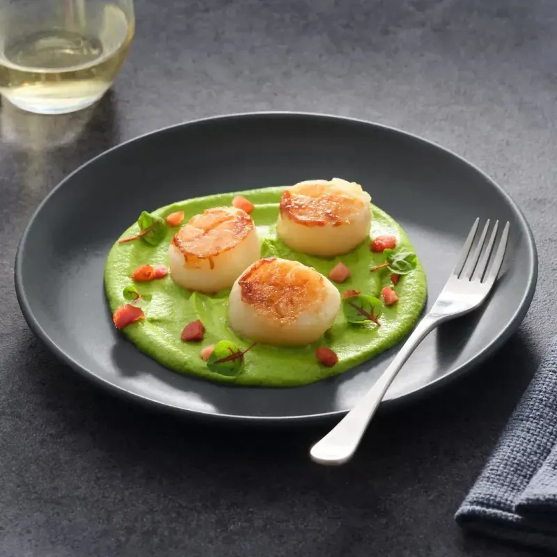 Pan-Seared Scallops on Pea Puree