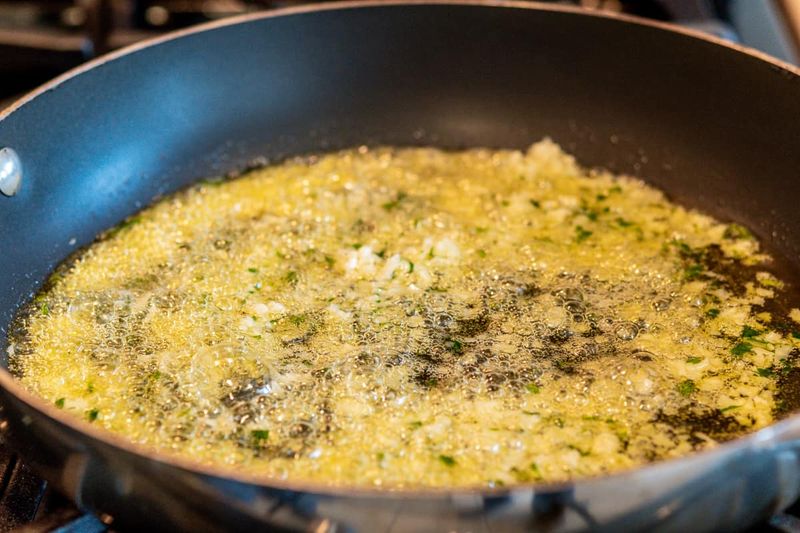 Garlic Sizzling In A Pan