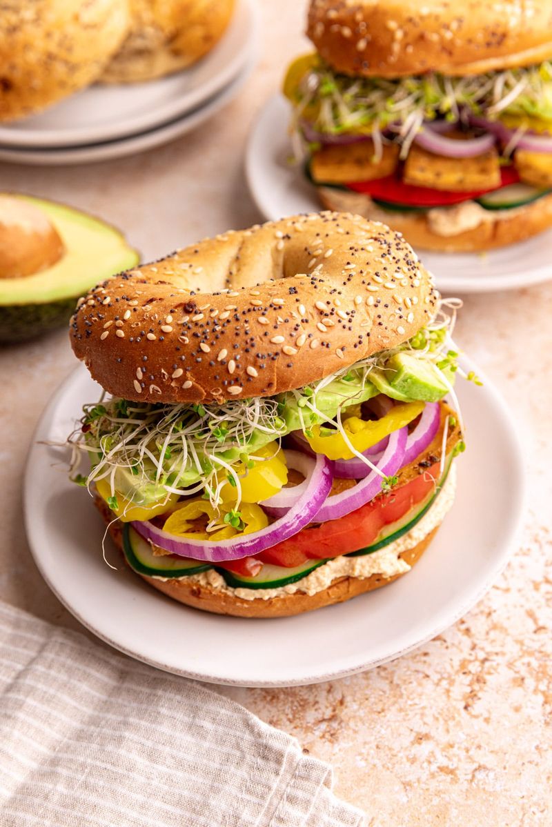 Hummus and Veggie Bagel