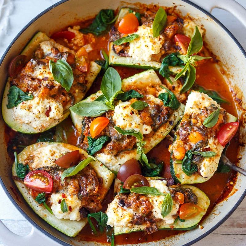 Ricotta Stuffed Zucchini Boats