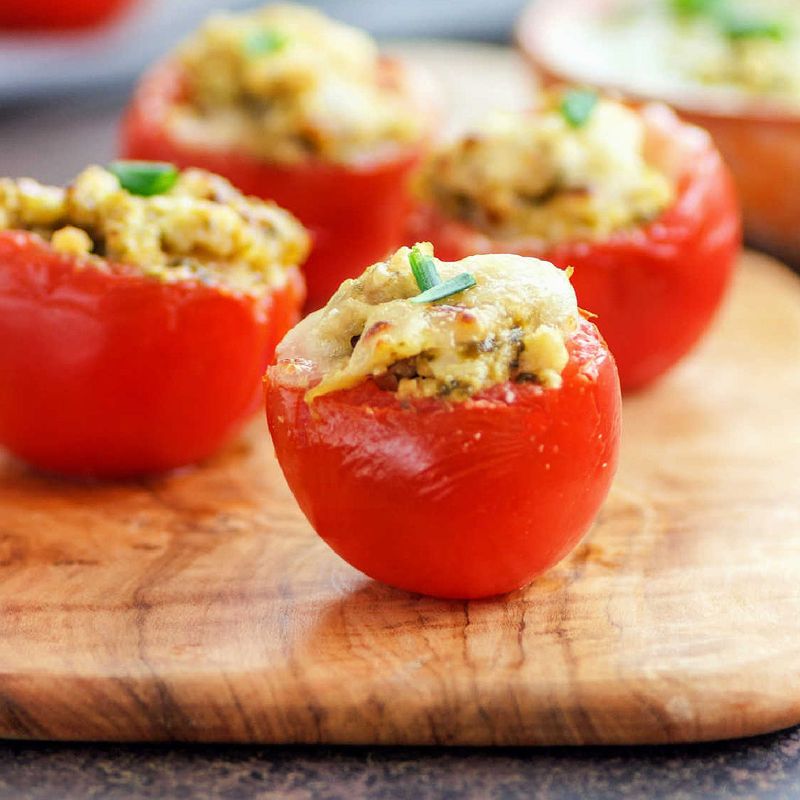 Pesto Chicken Stuffed Tomatoes