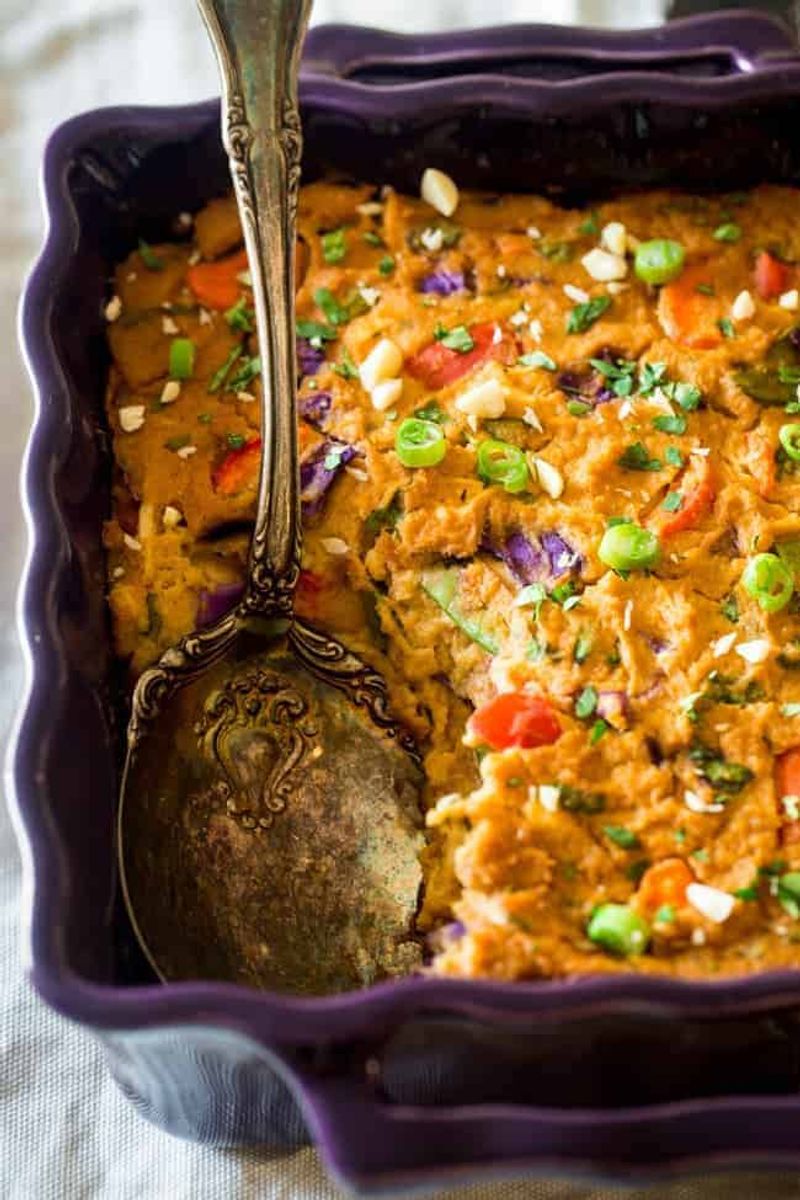 Thai Peanut Chicken and Veggie Bake