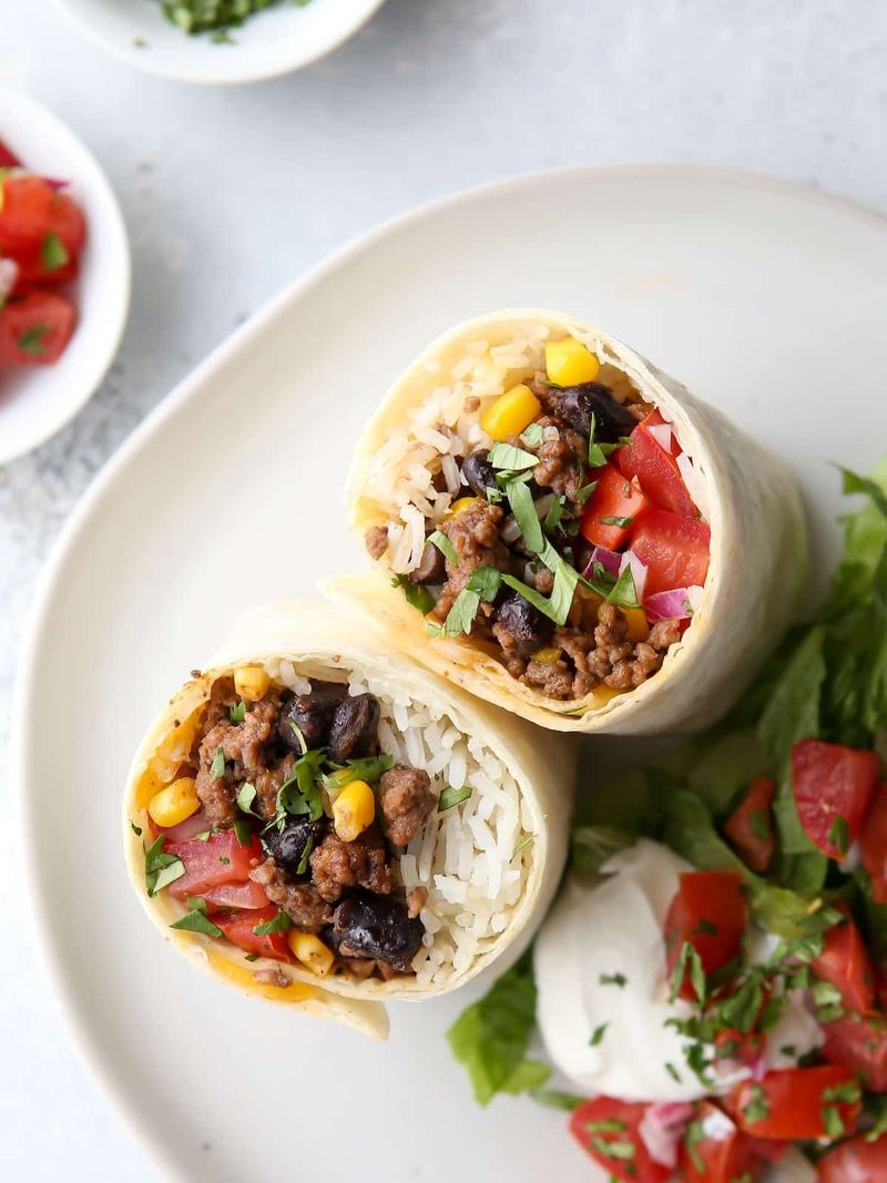 Beef, Black Bean, and Corn Burrito