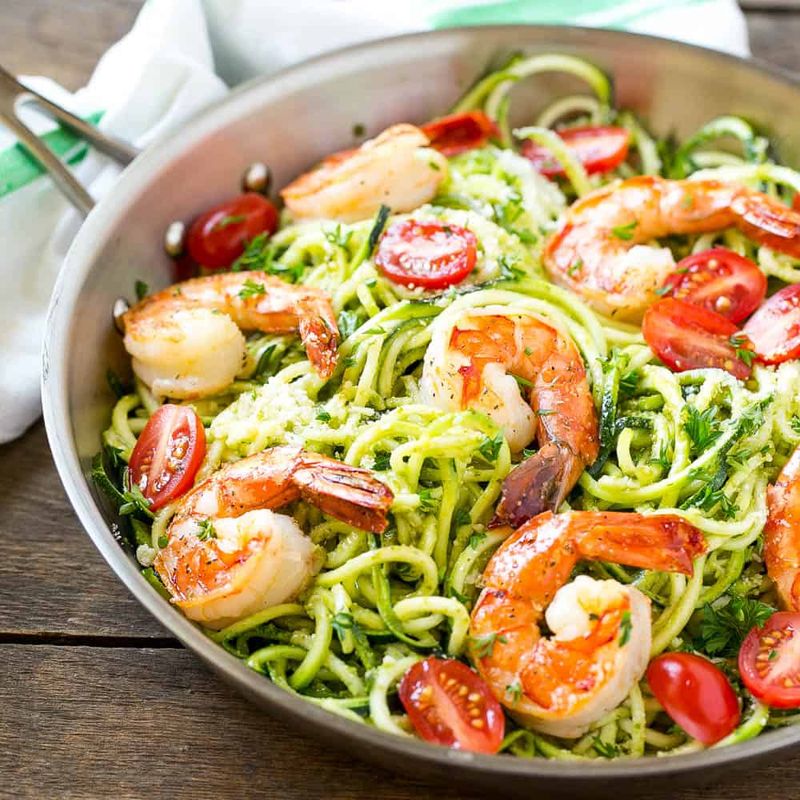 Zucchini Noodles with Pesto and Shrimp