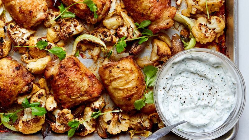 Baked Chicken Thighs with Roasted Cauliflower