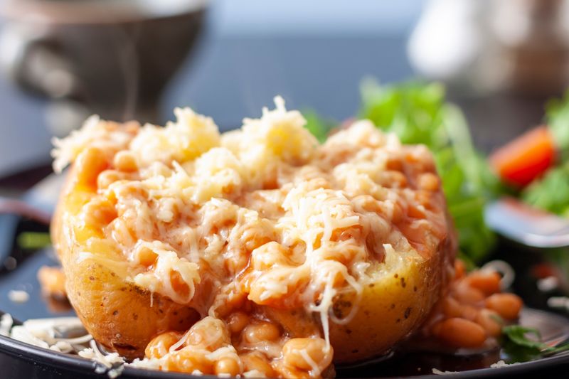 Cheesy Jacket Potatoes with Beans