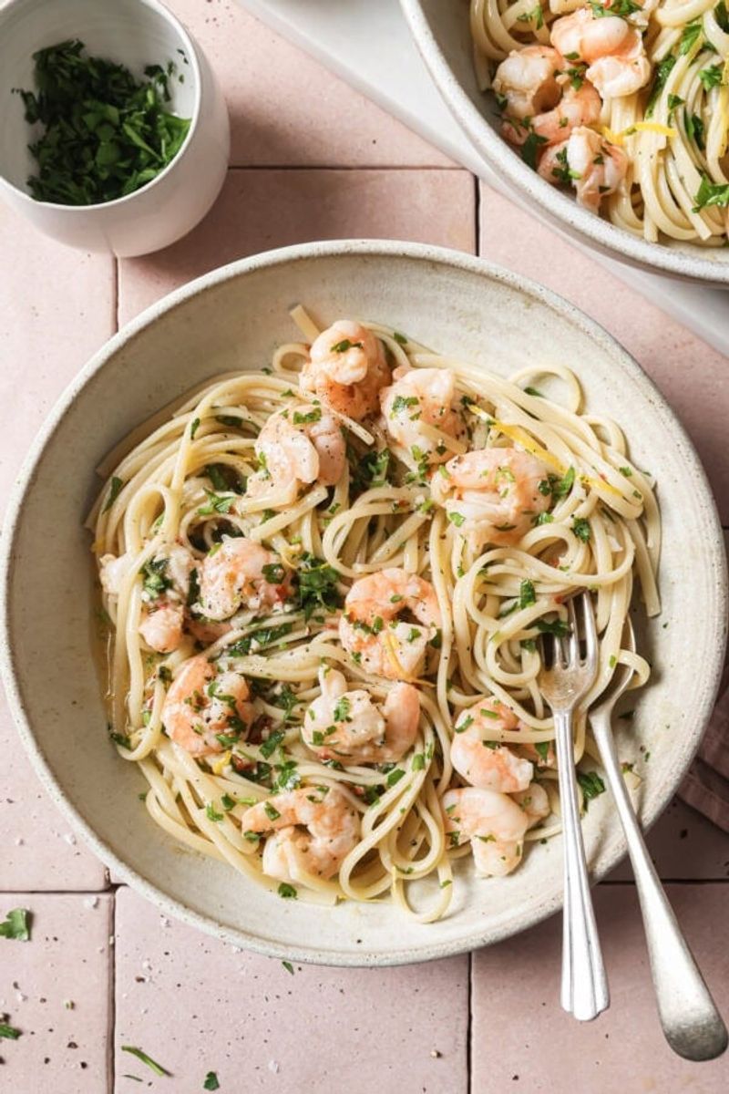 Shrimp Scampi Over Linguine