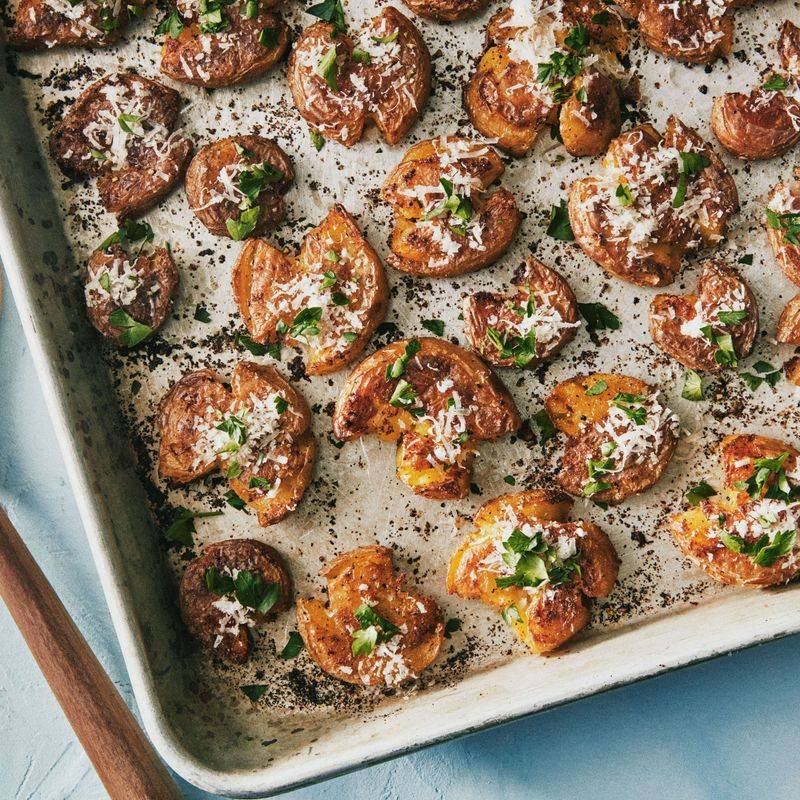 Crispy Smashed Parmesan Potatoes
