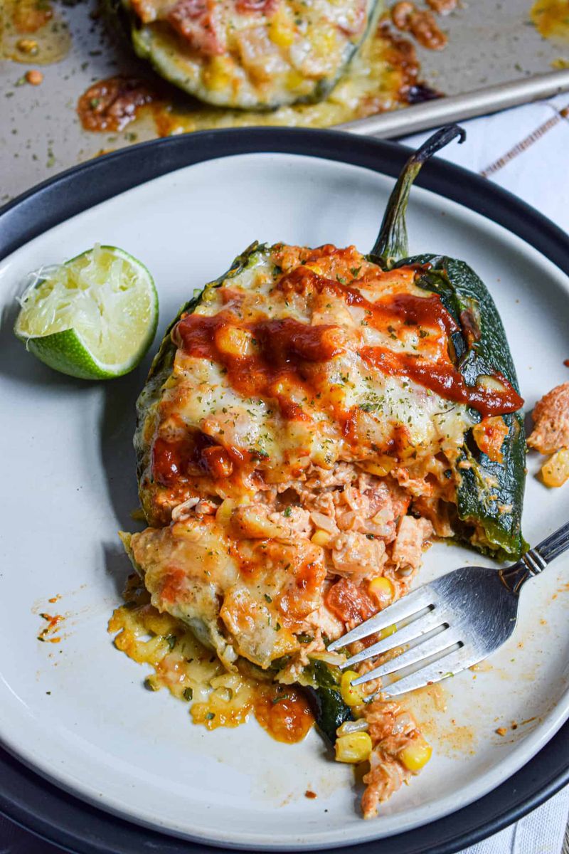 Chicken Enchilada Stuffed Poblanos