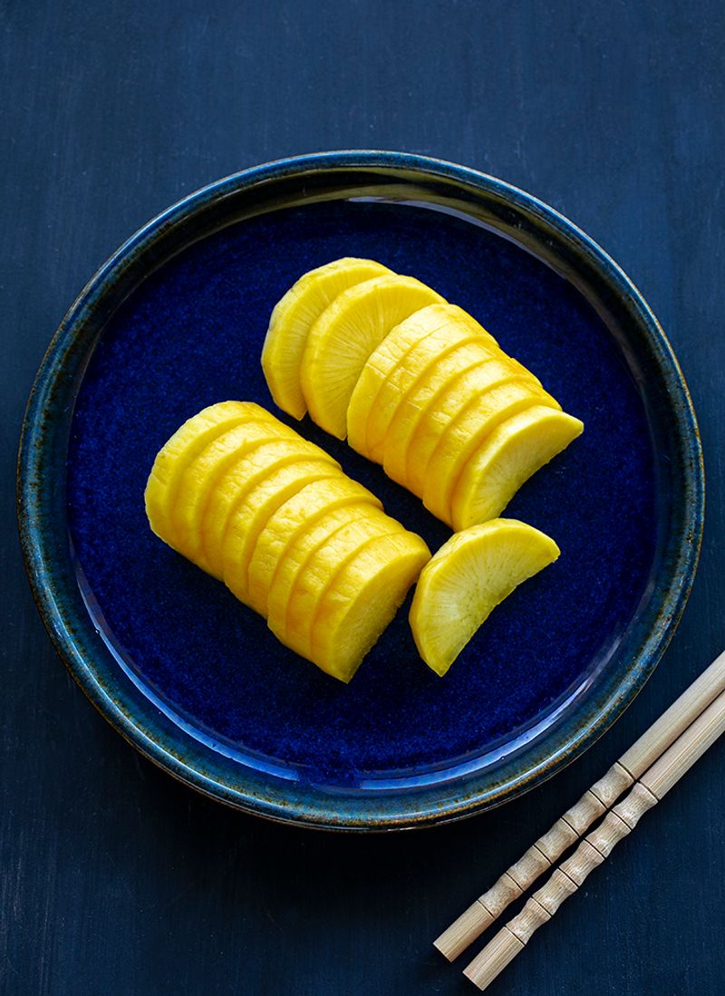 Radishes Pickled Bright Yellow in Japan