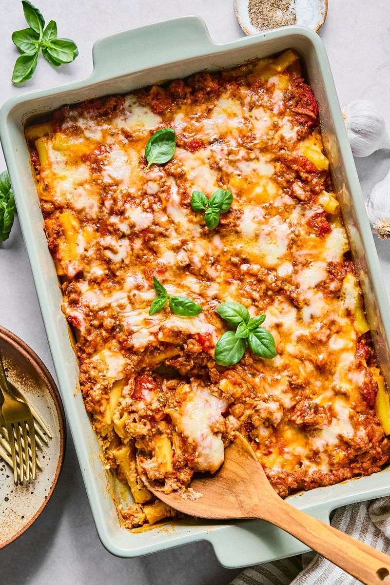 Baked Ziti with Rich Ground Beef Sauce