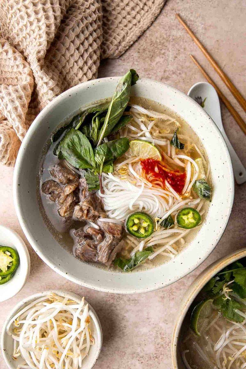 Hot Pho With Fresh Cold Herbs