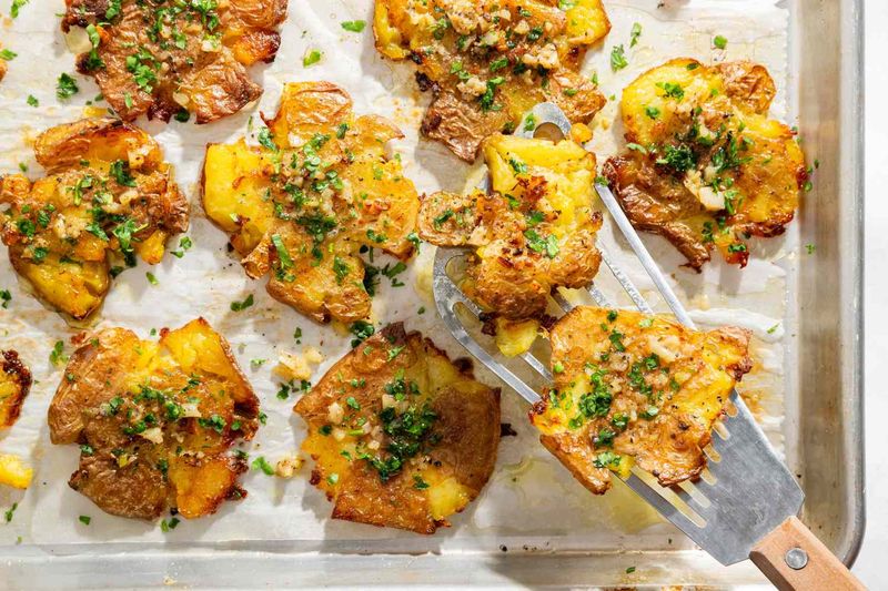 Smashed Potatoes With Garlic