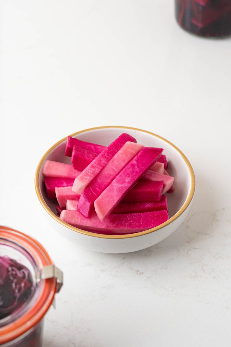 Quick Pink Pickled Turnips