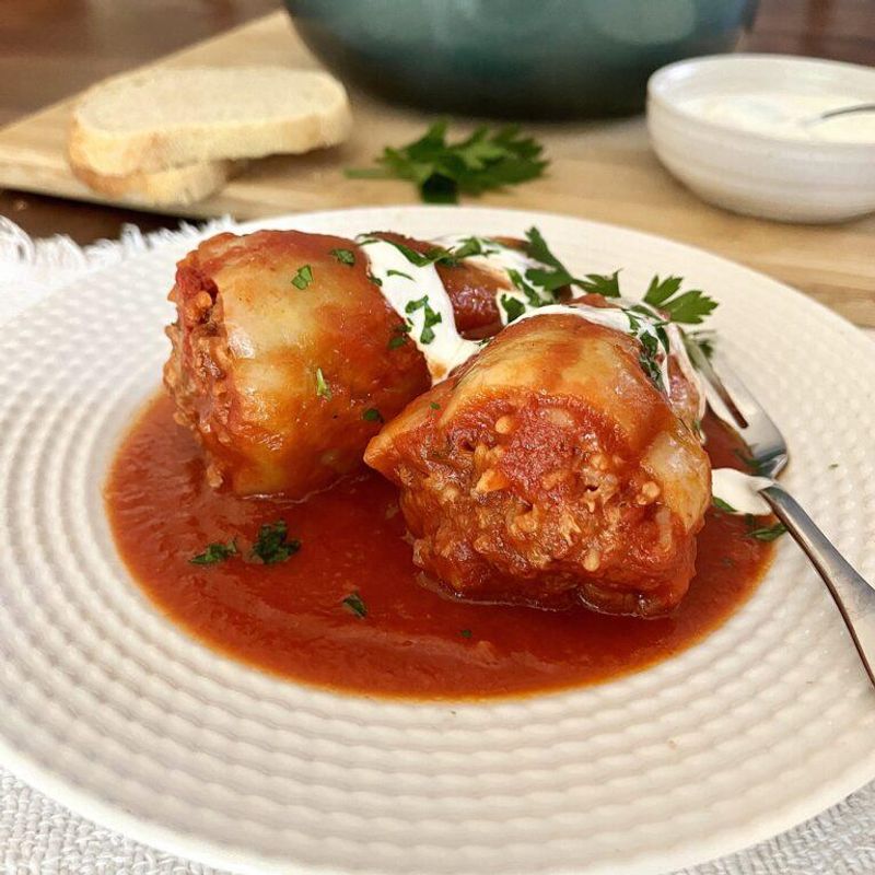 Hungarian Rakott Krumpli with Rice Stuffed Peppers