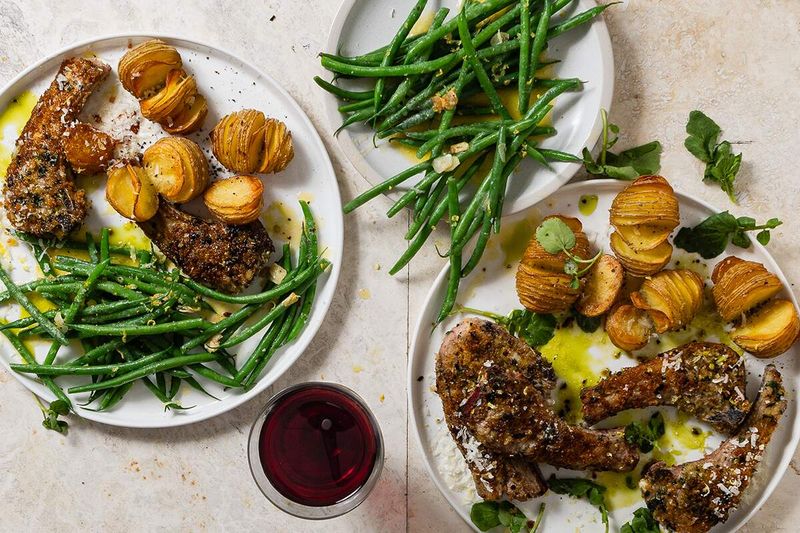 Herb-Crusted Chops with Green Beans
