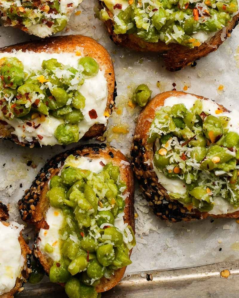 Edamame and Pea Smash Toasts
