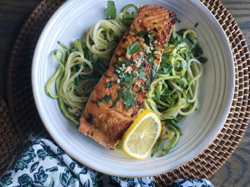 Roasted Salmon over Zucchini Noodles