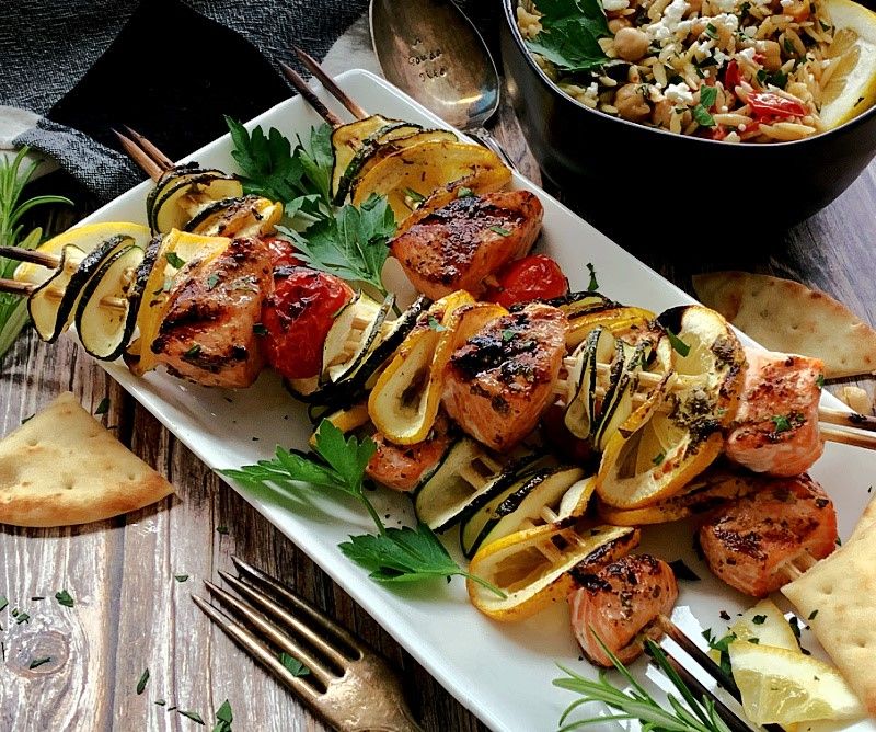 Grilled Salmon and Pepper Kabobs