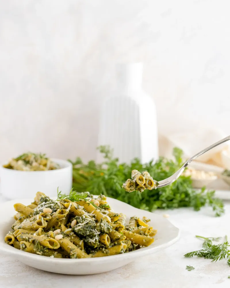 Carrot Top Pesto Pasta