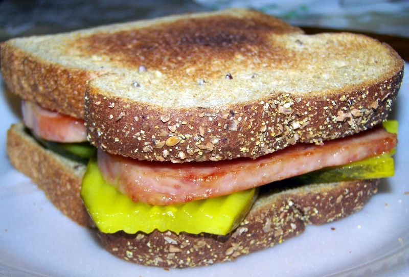 Fried Spam Gets a Mustard Kick