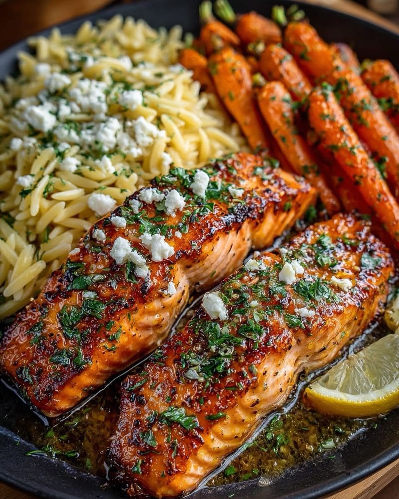 Dijon Herb Salmon with Roasted Carrots