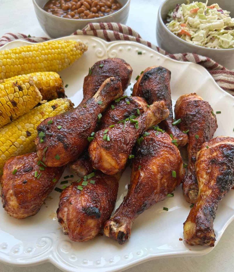 BBQ Chicken Drumsticks and Corn