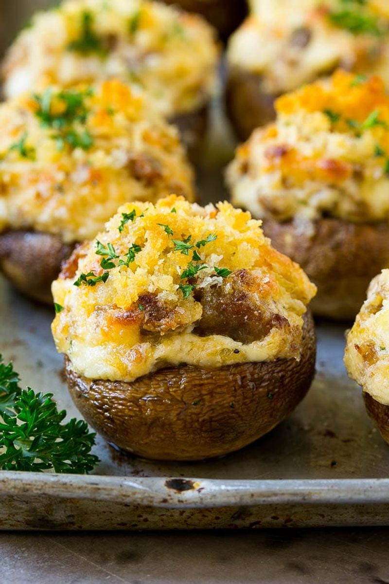 Crispy Sausage Stuffed Mushrooms