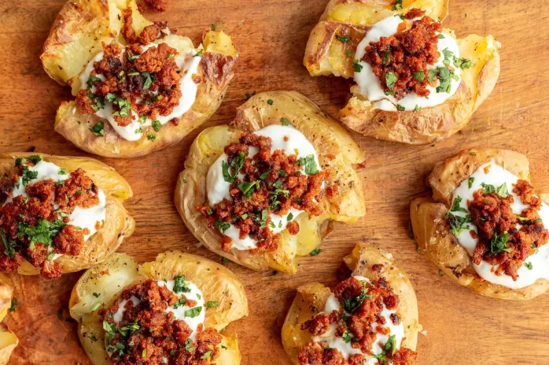 Crispy Smashed Potatoes with Chorizo