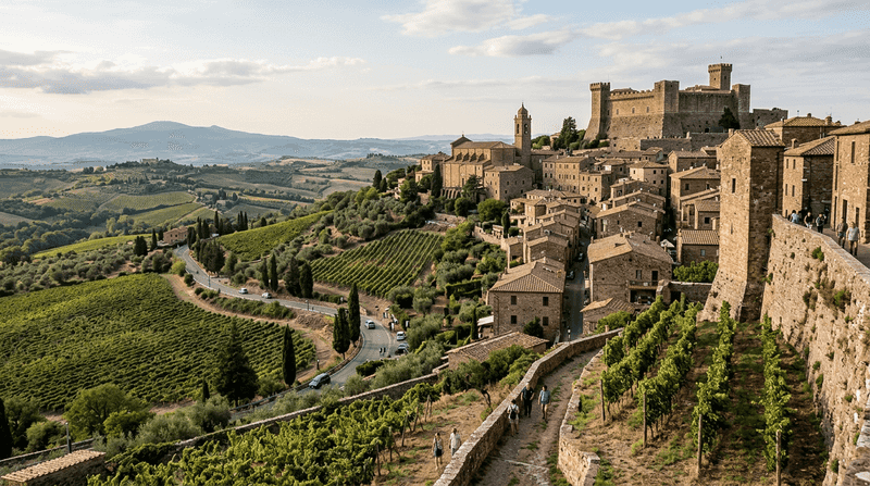 Montalcino: Castle Walls and Vineyard Country