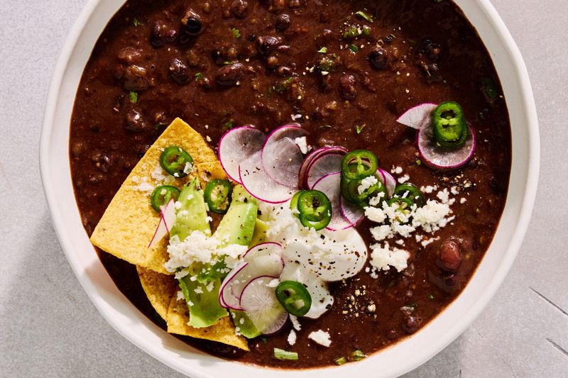 Black Bean Soup With Crunchy Toppings