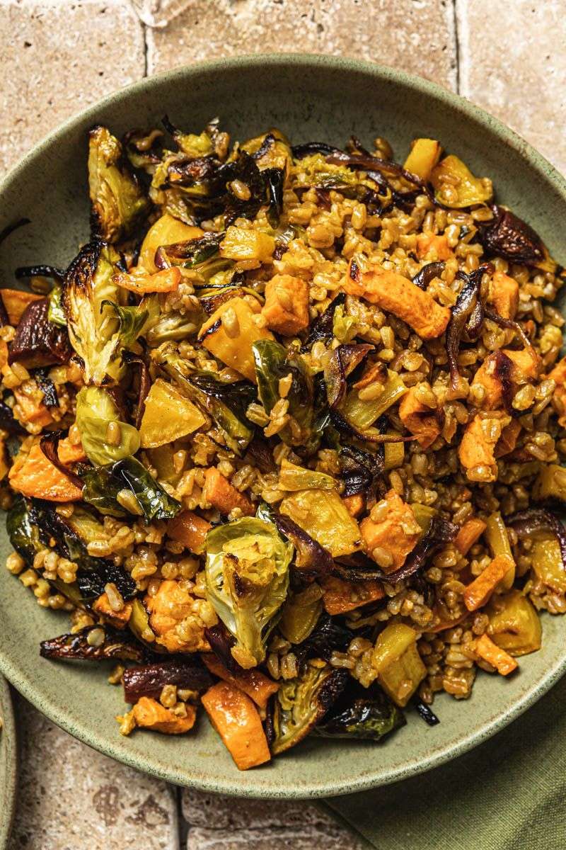 Warm Farro and Roasted Veggie Bowl