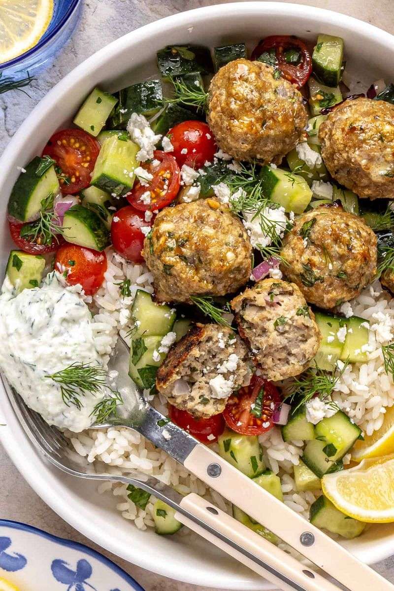 Greek Turkey Meatball Bowls