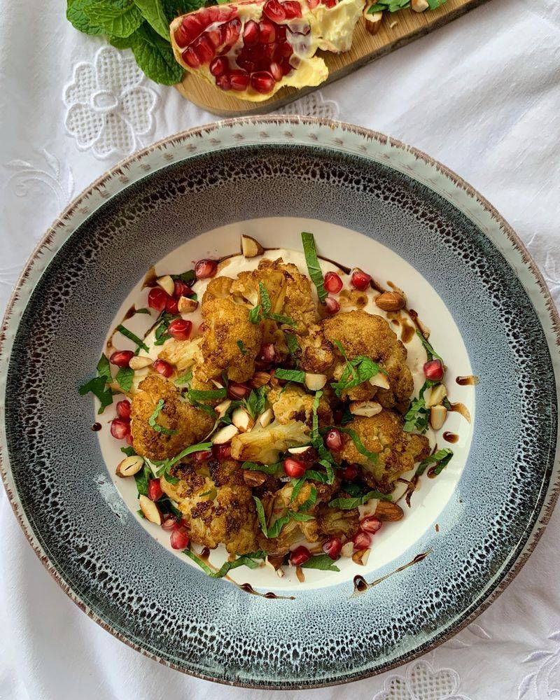 Roasted Cauliflower with Tahini and Pomegranate
